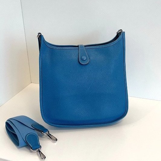 Hermes愛馬仕 牛仔藍銀扣Evelyne29 肩背包-6