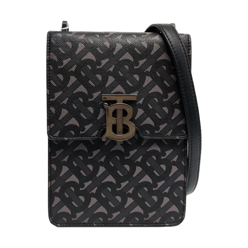 BURBERRY手機包拼色塗層帆布TB斜挎包單肩包銀色五金可拆卸肩帶-0