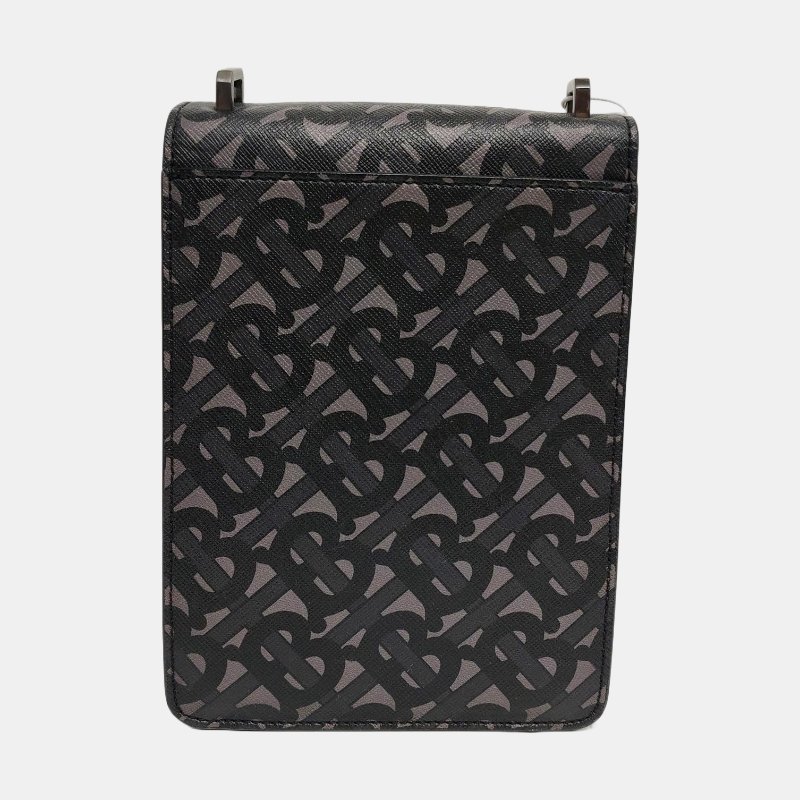 BURBERRY手機包拼色塗層帆布TB斜挎包單肩包銀色五金可拆卸肩帶-4