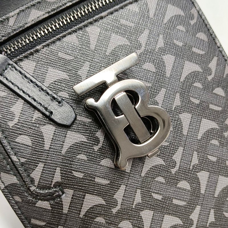 BURBERRY手機包拼色塗層帆布TB斜挎包單肩包銀色五金可拆卸肩帶-9