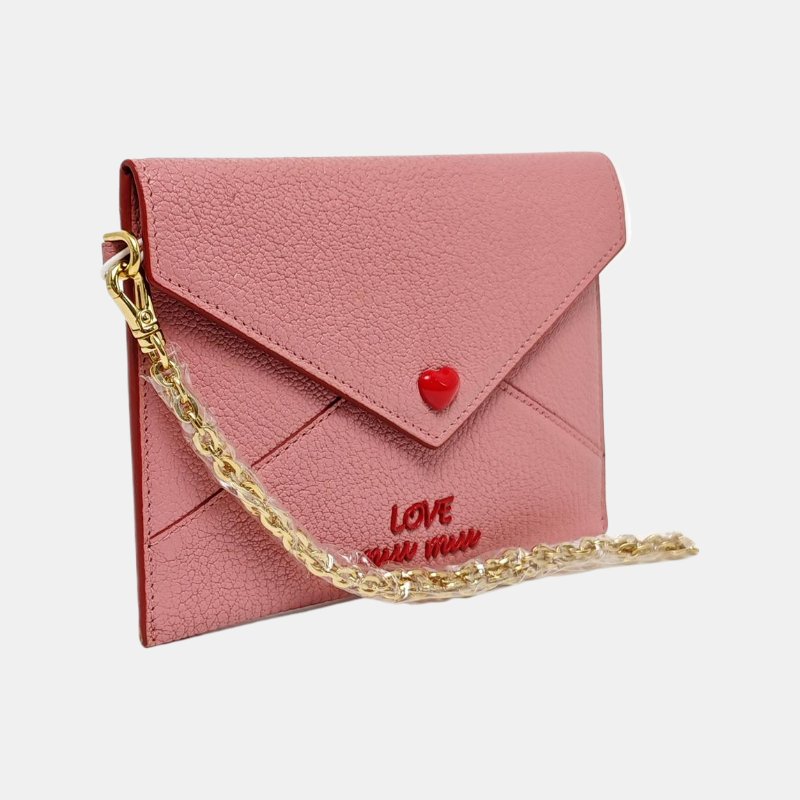 Miu Miu Love粉紅色羊皮手拿包金色五金-3