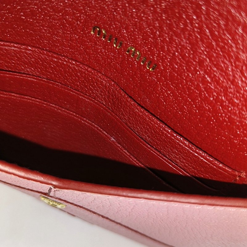 Miu Miu Love粉紅色羊皮手拿包金色五金-12