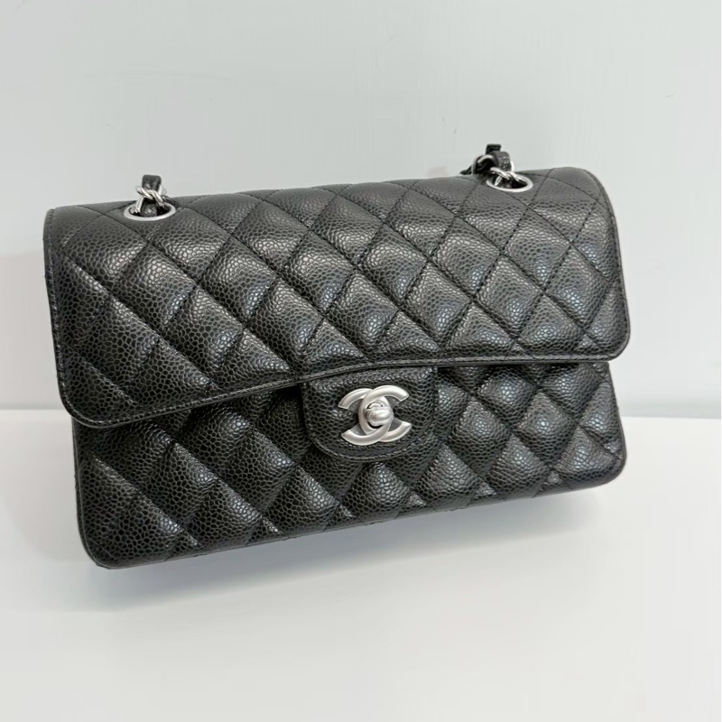 Chanel CF23 黑銀荔枝牛 全新全配 台灣購證-0