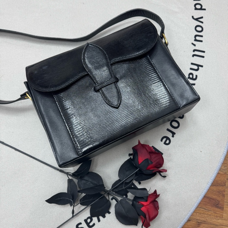 YSL 黑色鱷魚皮 斜挎包 vintage 中古 二手-0