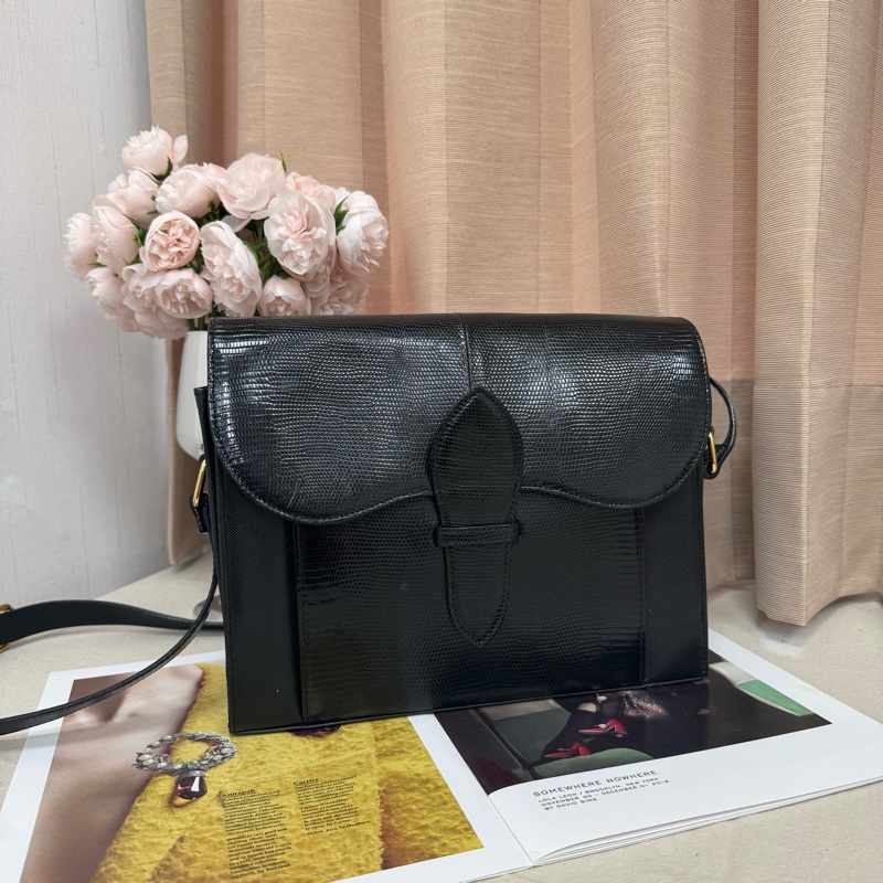 YSL 黑色鱷魚皮 斜挎包 vintage 中古 二手-1