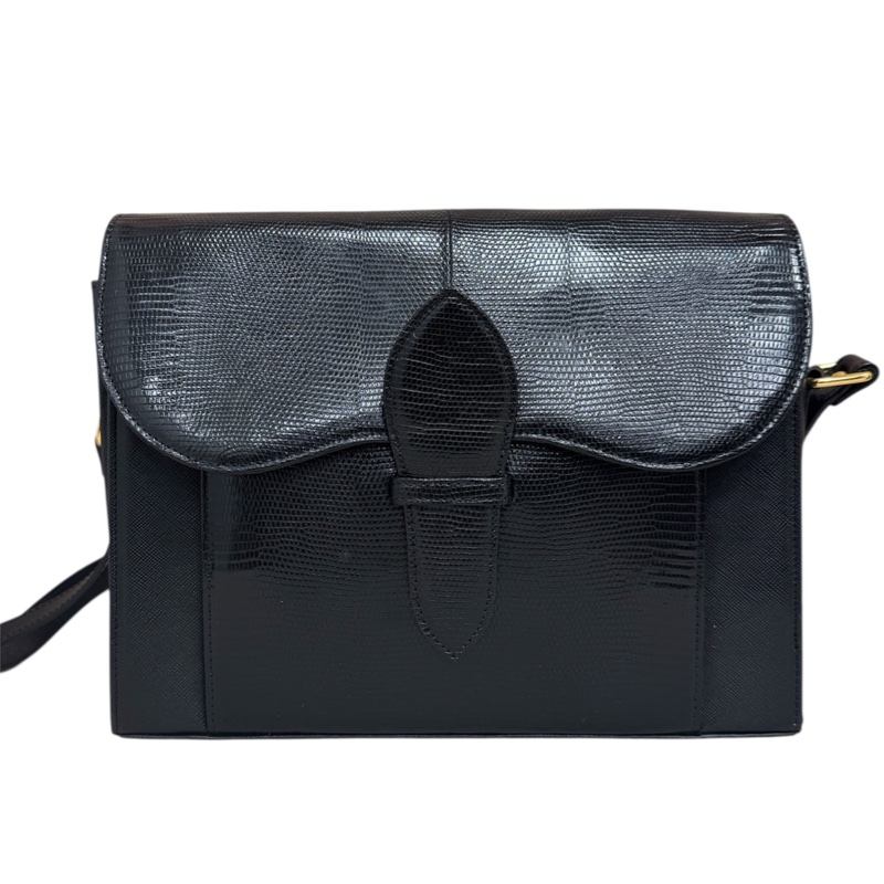 YSL 黑色鱷魚皮 斜挎包 vintage 中古 二手-5