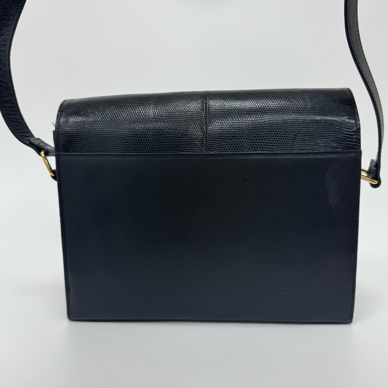 YSL 黑色鱷魚皮 斜挎包 vintage 中古 二手-6