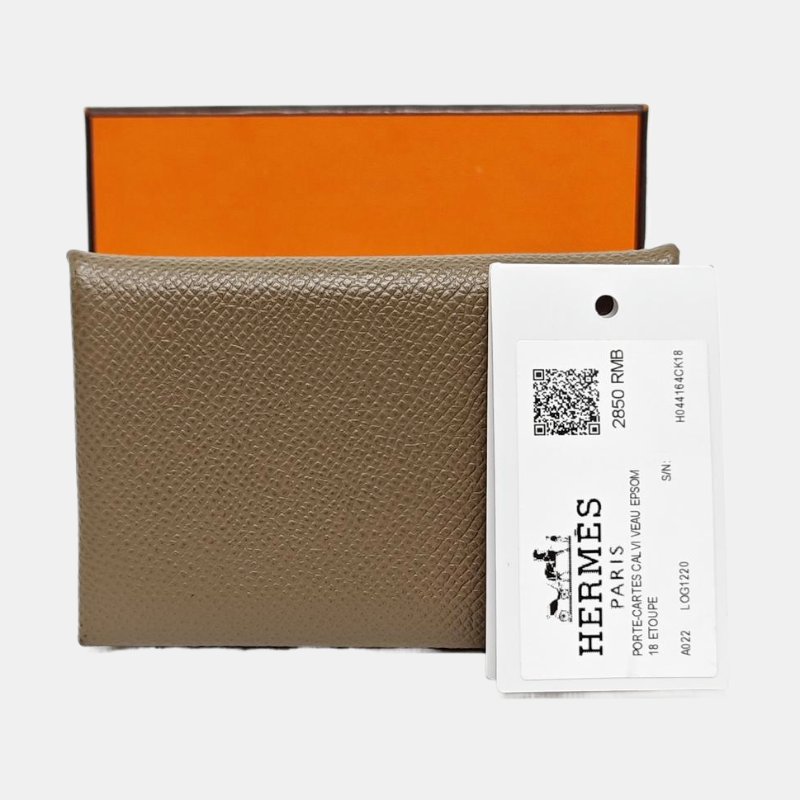 HERMES Calvi大象灰Epsom牛皮卡包銀色五金Y刻-7