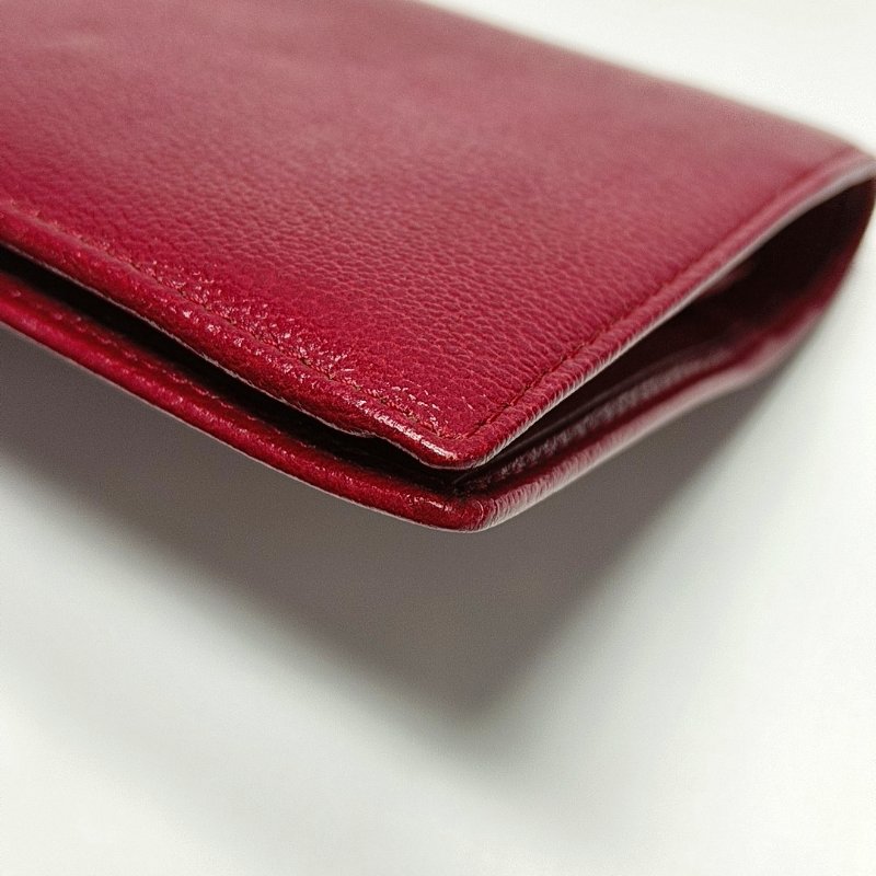 CHANEL紅色牛皮壓紋錢包銀色五金13開-8