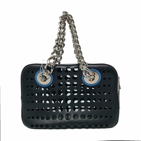 PRADA黑色牛皮徽標手提包單肩包銀色五金子袋