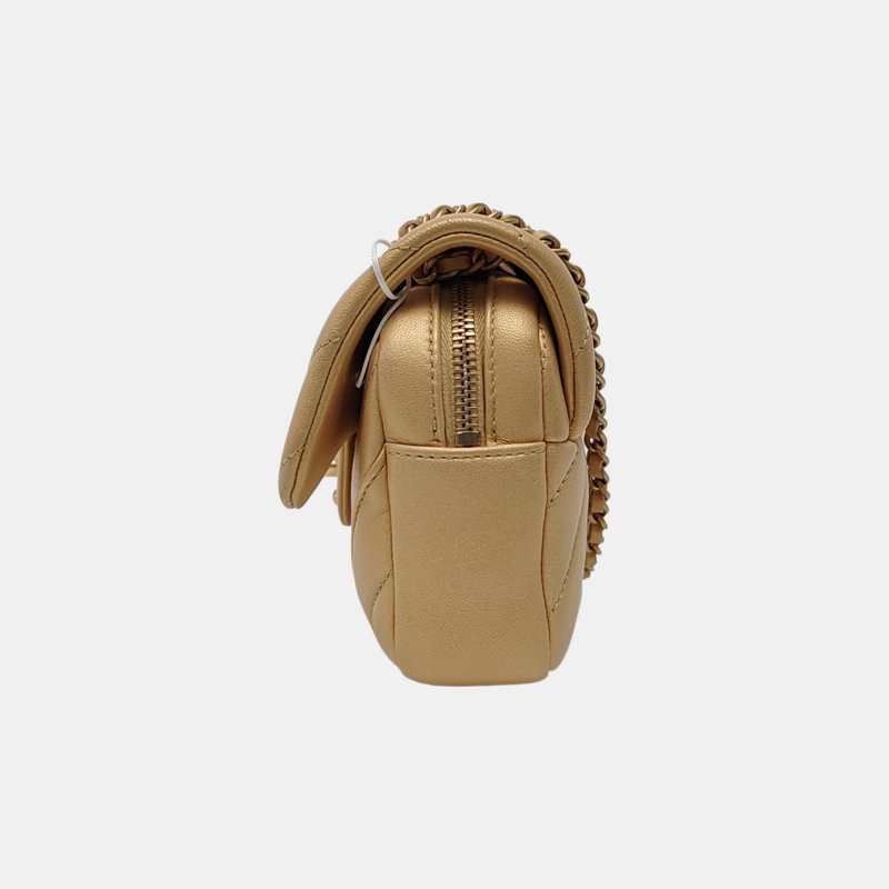 CHANEL CLASSIC FLAP金色羊皮絎縫V紋單肩包斜挎包金色五金20開-2