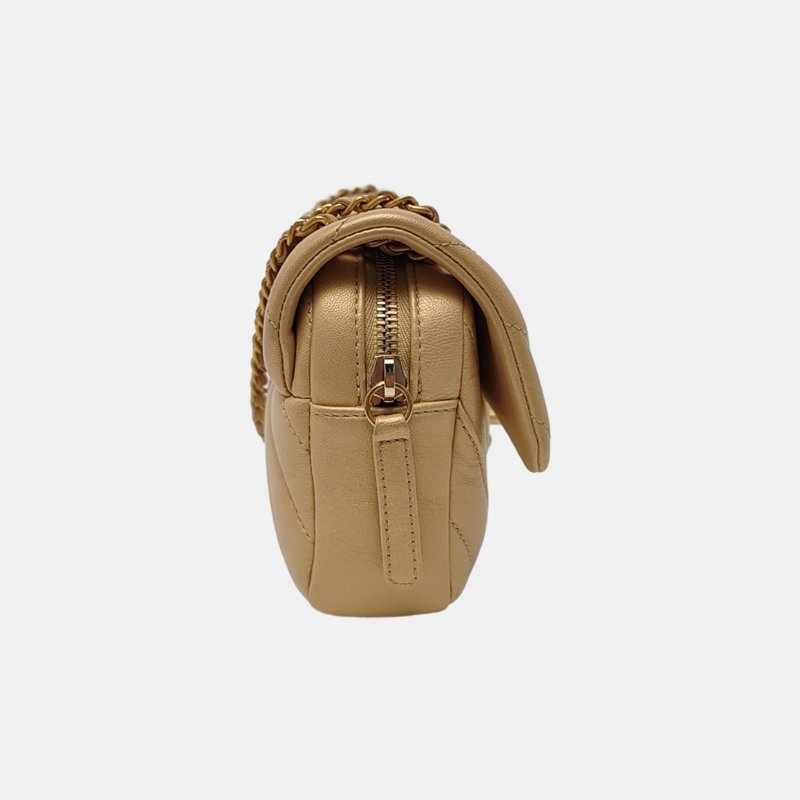 CHANEL CLASSIC FLAP金色羊皮絎縫V紋單肩包斜挎包金色五金20開-3