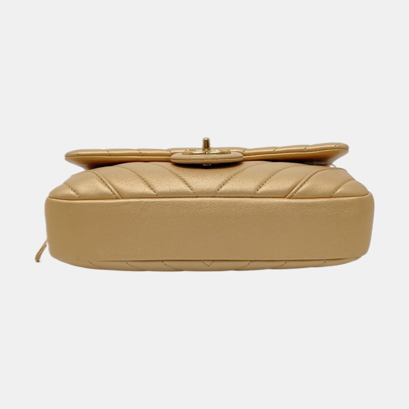 CHANEL CLASSIC FLAP金色羊皮絎縫V紋單肩包斜挎包金色五金20開-5