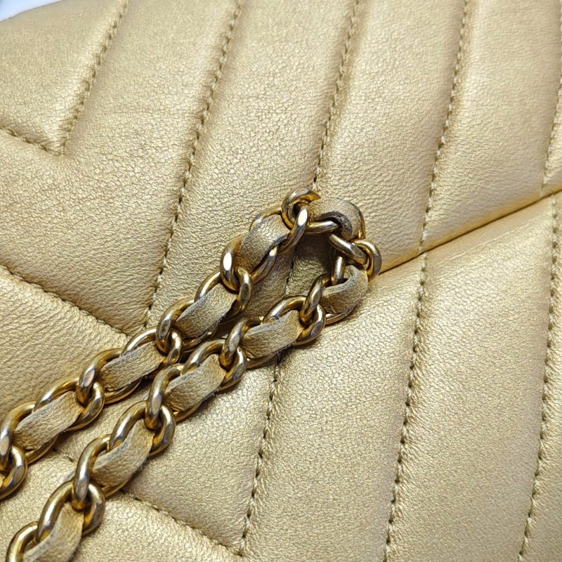 CHANEL CLASSIC FLAP金色羊皮絎縫V紋單肩包斜挎包金色五金20開-10