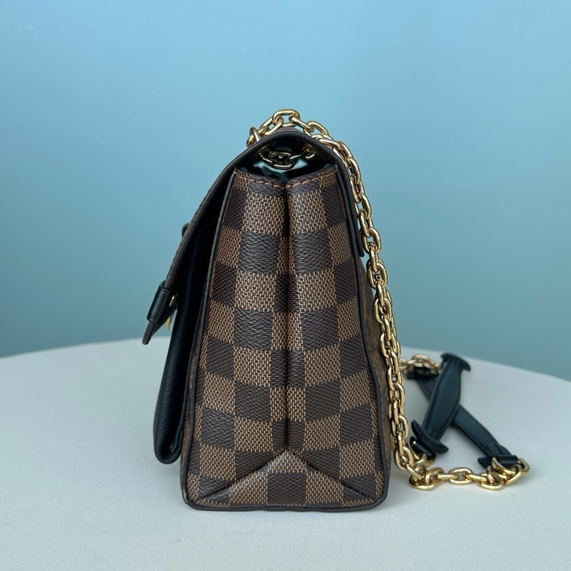 LV vavin黑拼棕棋盤格鏈條斜挎包-2