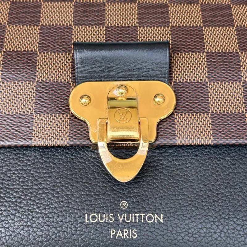 LV vavin黑拼棕棋盤格鏈條斜挎包-4