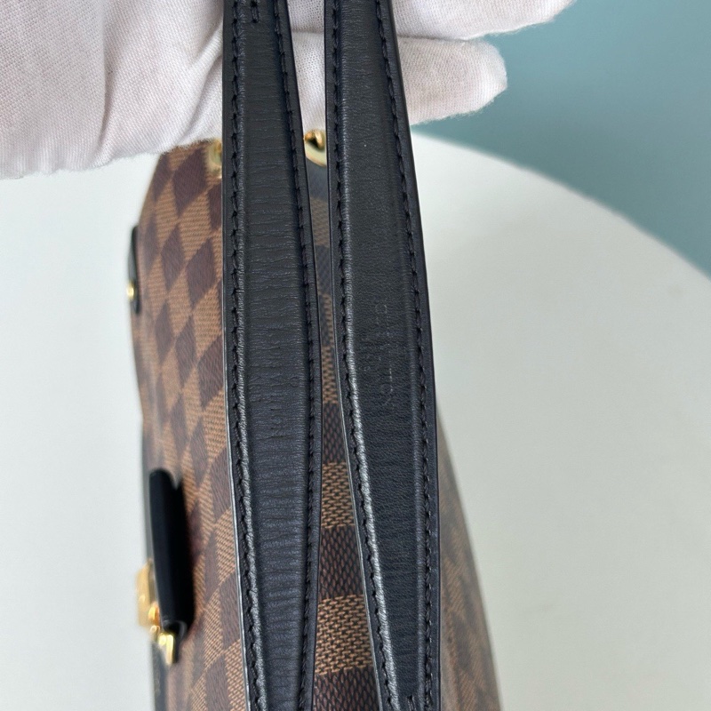 LV vavin黑拼棕棋盤格鏈條斜挎包-9