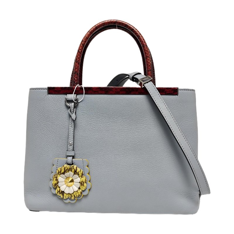 FENDI 2 Jours藍色牛皮單肩包手提包銀色五金可拆卸肩帶-0