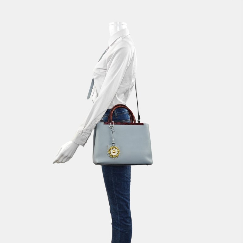 FENDI 2 Jours藍色牛皮單肩包手提包銀色五金可拆卸肩帶-1