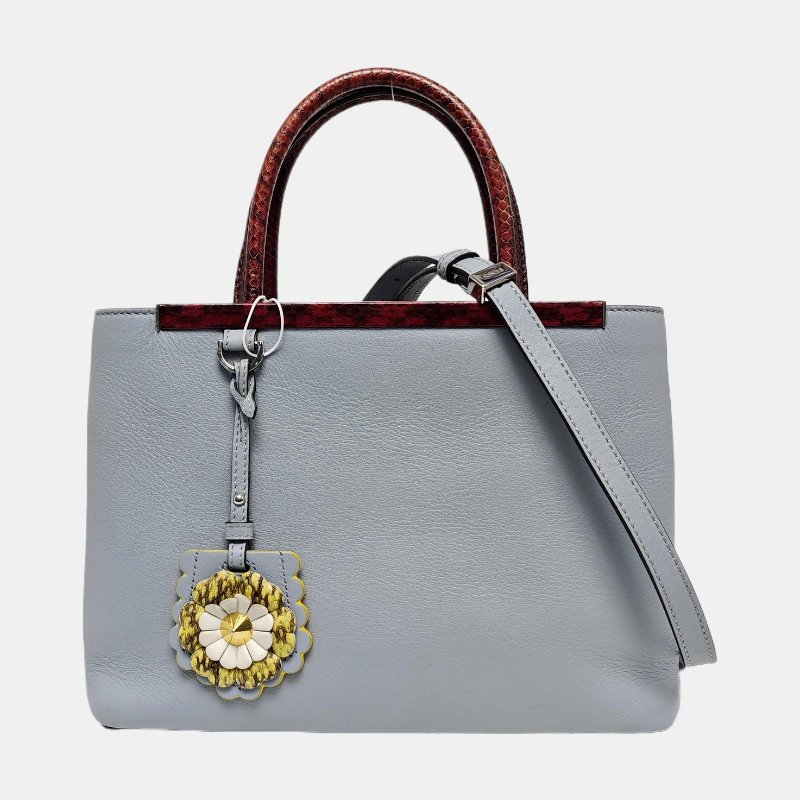 FENDI 2 Jours藍色牛皮單肩包手提包銀色五金可拆卸肩帶-7