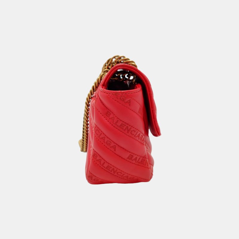 BALENCIAGA BB紅色牛皮壓紋絎縫單肩包斜挎包金色五金-3