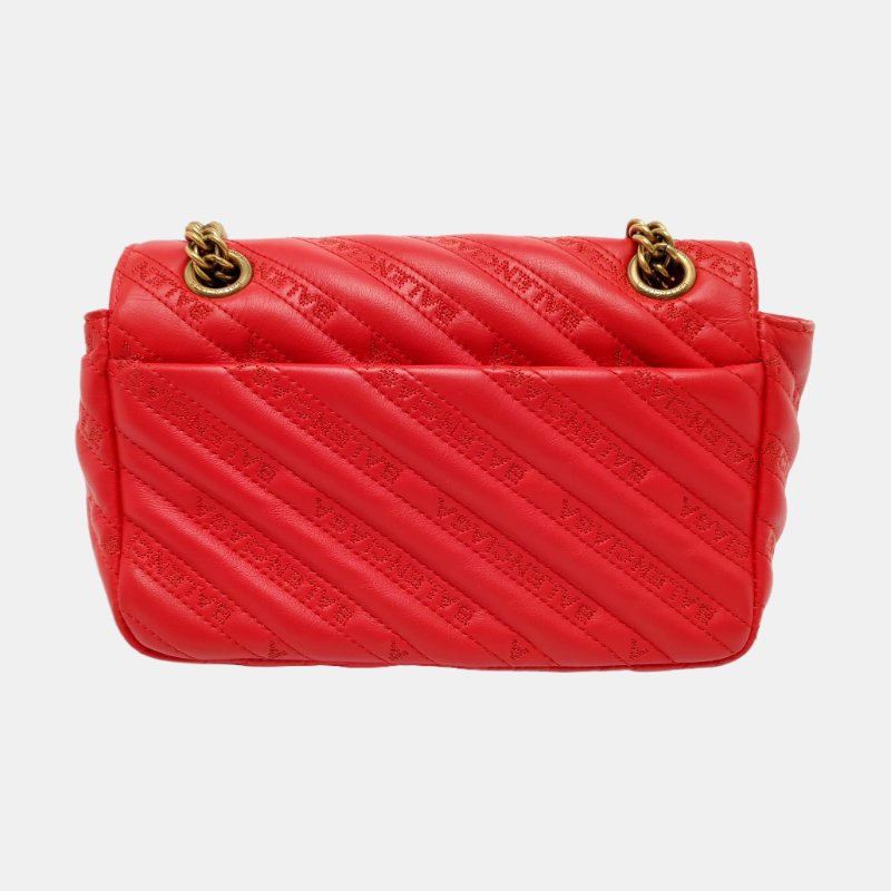 BALENCIAGA BB紅色牛皮壓紋絎縫單肩包斜挎包金色五金-4