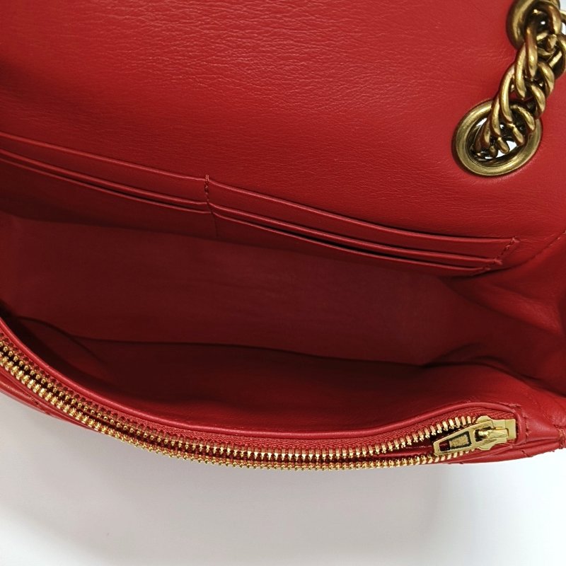 BALENCIAGA BB紅色牛皮壓紋絎縫單肩包斜挎包金色五金-6