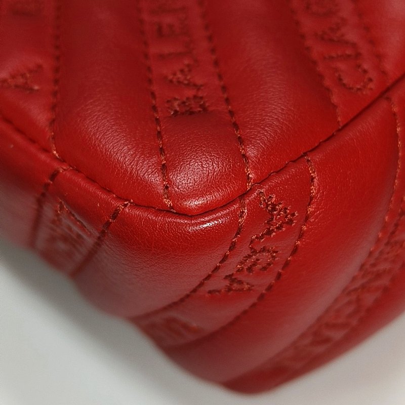 BALENCIAGA BB紅色牛皮壓紋絎縫單肩包斜挎包金色五金-10