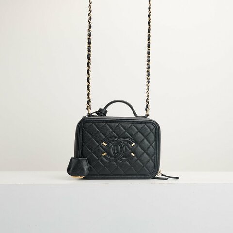 二手Chanel vanity中號荔枝皮相機包/黑