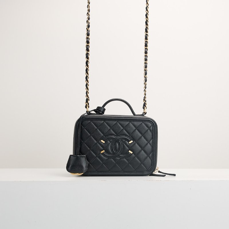 二手Chanel vanity中號荔枝皮相機包/黑-0
