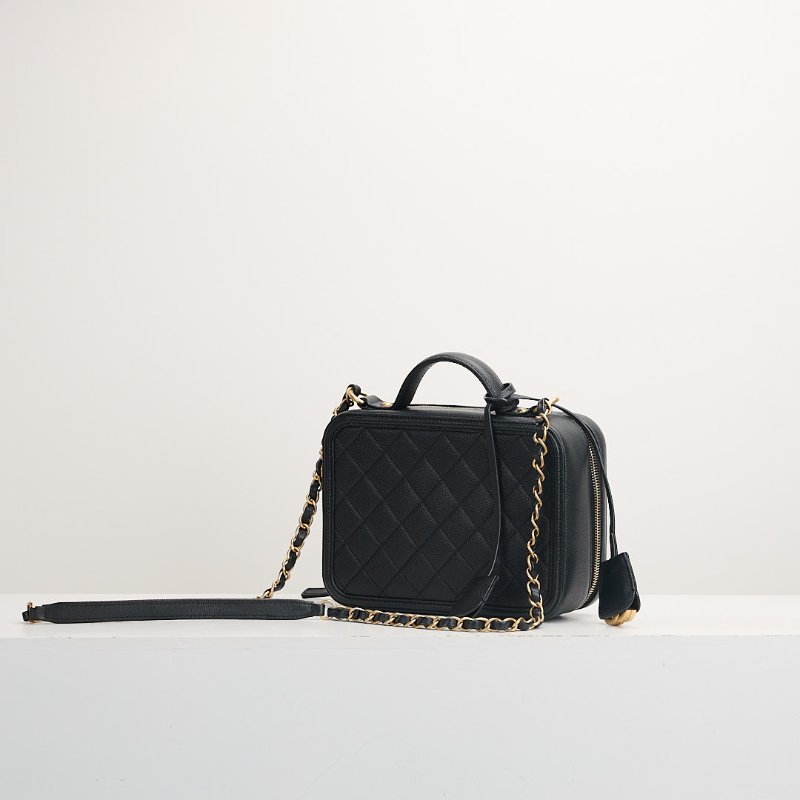 二手Chanel vanity中號荔枝皮相機包/黑-2