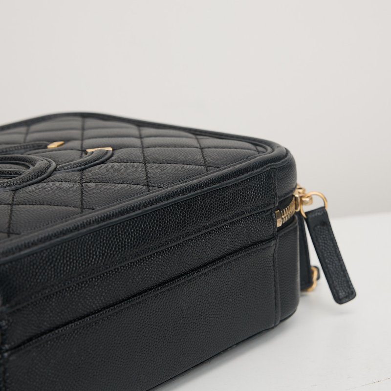 二手Chanel vanity中號荔枝皮相機包/黑-4