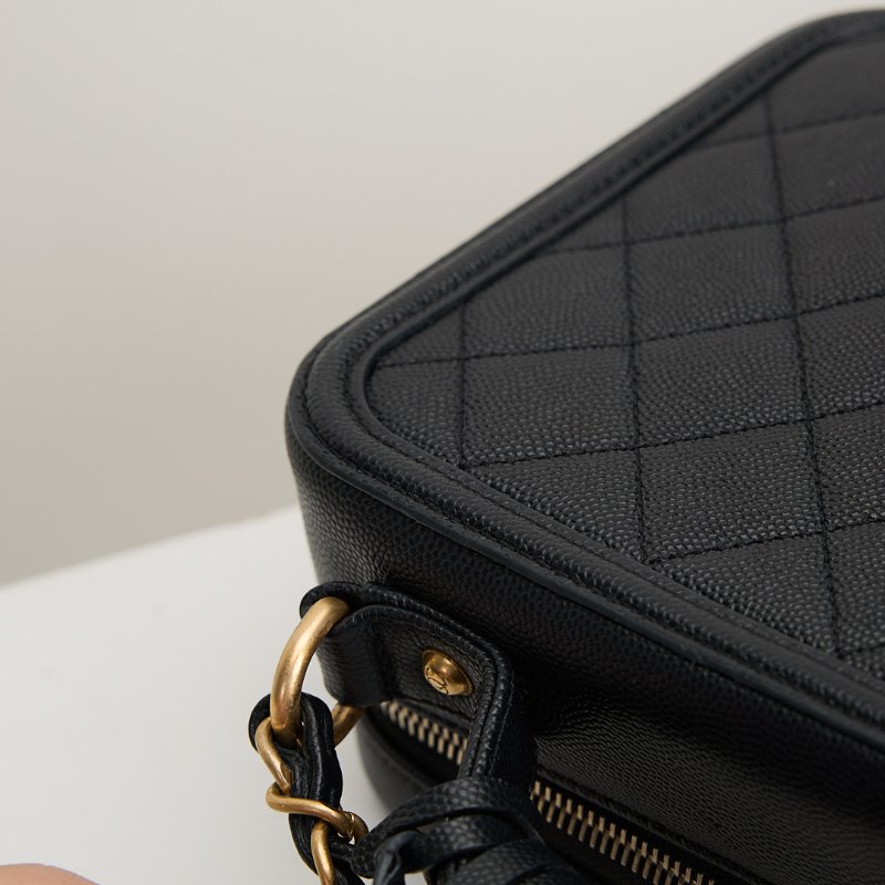 二手Chanel vanity中號荔枝皮相機包/黑-7