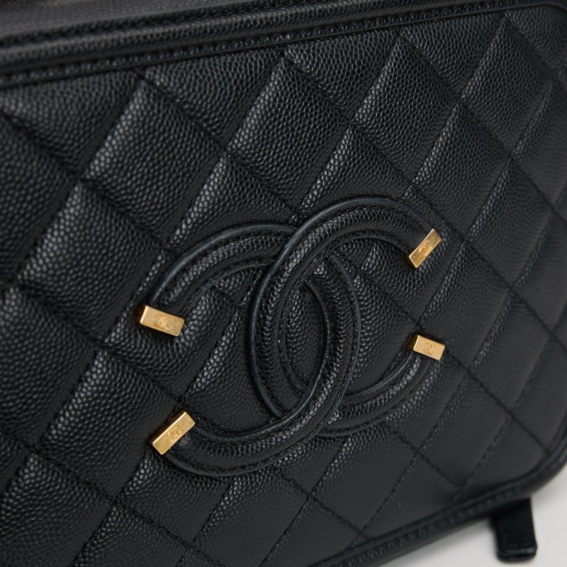 二手Chanel vanity中號荔枝皮相機包/黑-9