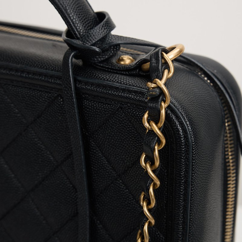 二手Chanel vanity中號荔枝皮相機包/黑-13