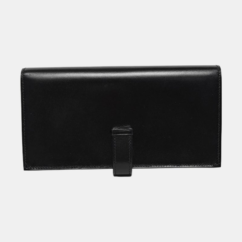 HERMES Bearn中號黑色BOX皮錢包金色五金C刻-4