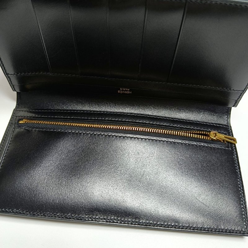 HERMES Bearn中號黑色BOX皮錢包金色五金C刻-6
