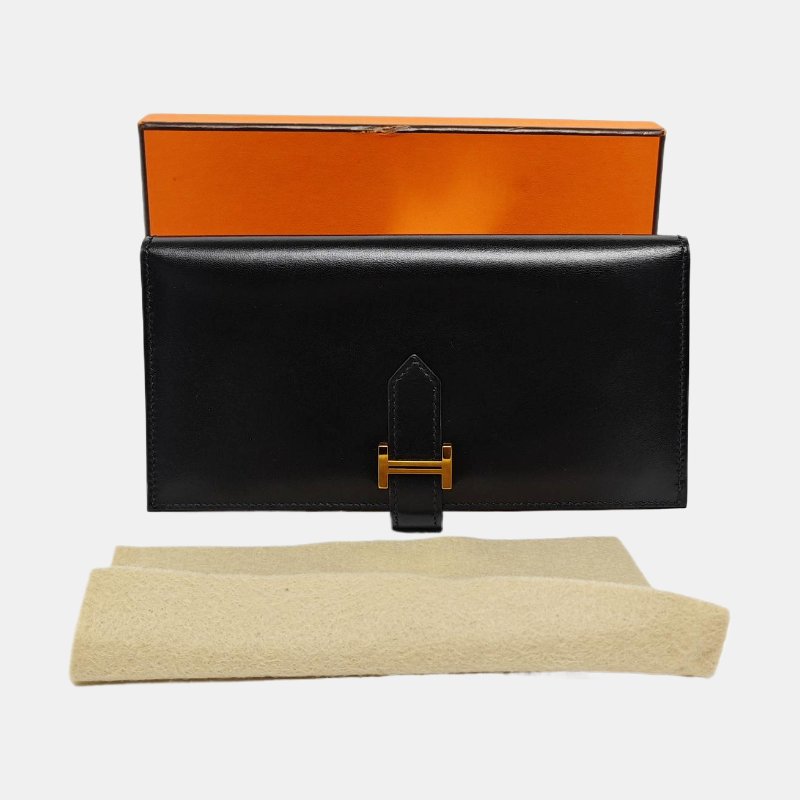 HERMES Bearn中號黑色BOX皮錢包金色五金C刻-7