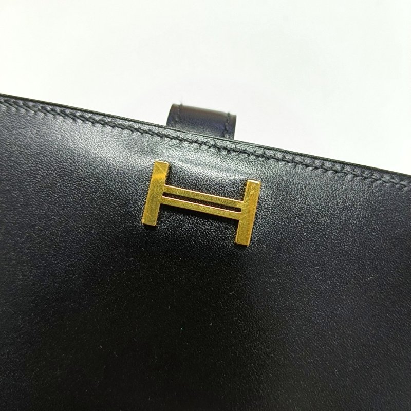 HERMES Bearn中號黑色BOX皮錢包金色五金C刻-9