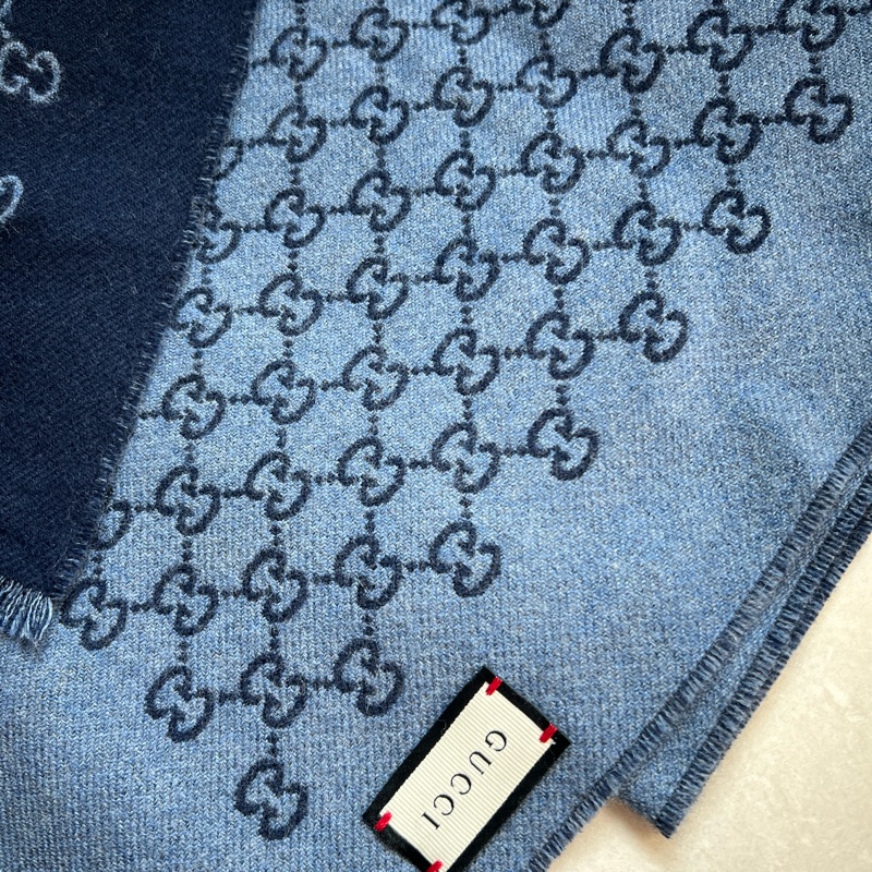 GUCCI 全新 雙色 羊毛 圍巾 深藍/寶寶藍雙色 附吊牌-1