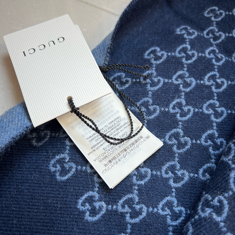 GUCCI 全新 雙色 羊毛 圍巾 深藍/寶寶藍雙色 附吊牌-2
