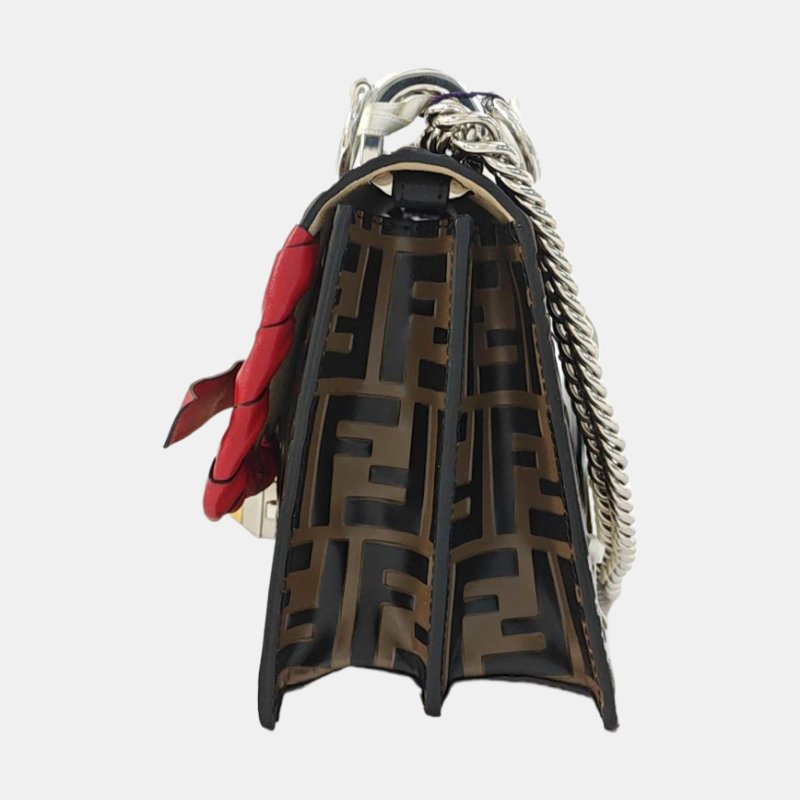 FENDI Kan I迷你棕色牛皮雙F鉚釘單肩包斜挎包金色銀色五金-2