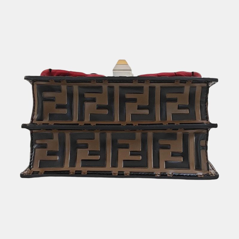 FENDI Kan I迷你棕色牛皮雙F鉚釘單肩包斜挎包金色銀色五金-5