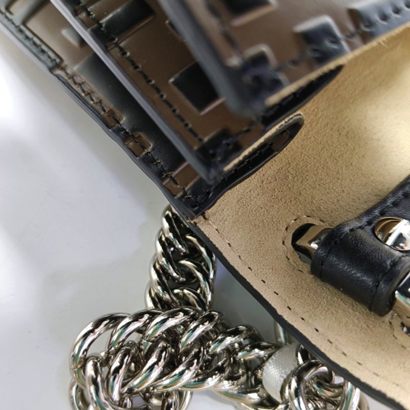 FENDI Kan I迷你棕色牛皮雙F鉚釘單肩包斜挎包金色銀色五金-9