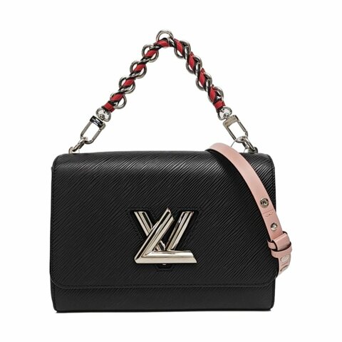 LOUIS VUITTON TWIST黑色EPI牛皮水波紋單肩包斜挎包手提包銀色五金2條可拆卸肩帶
