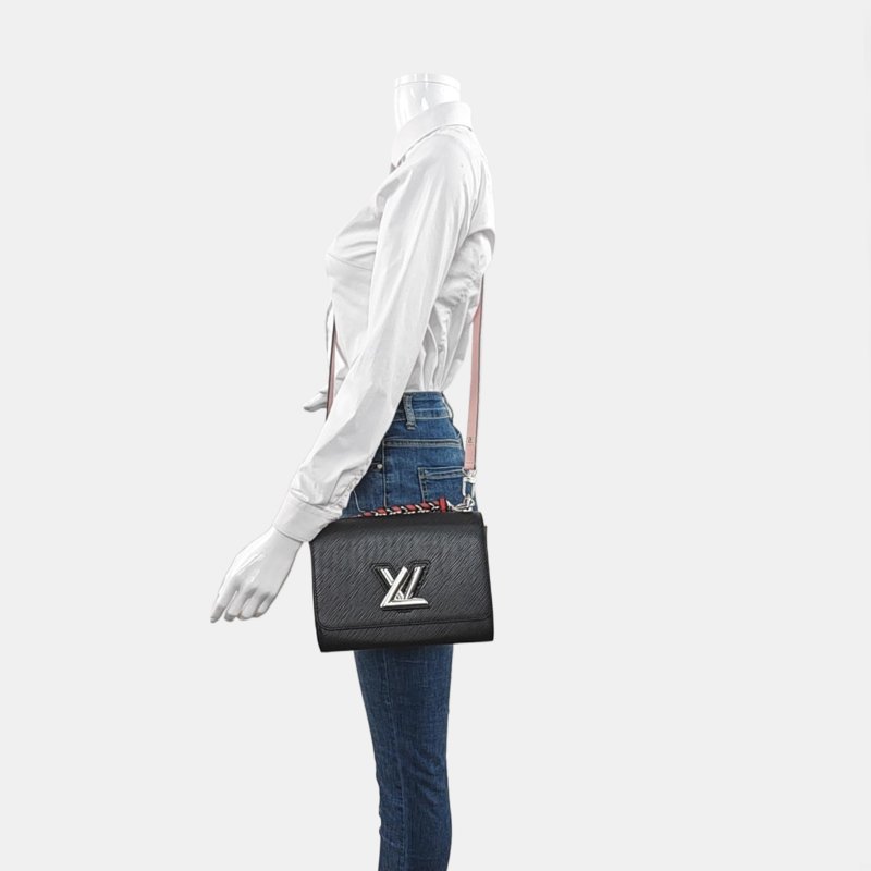 LOUIS VUITTON TWIST黑色EPI牛皮水波紋單肩包斜挎包手提包銀色五金2條可拆卸肩帶-1