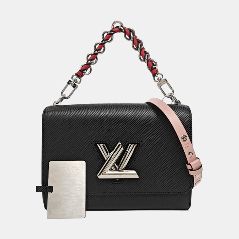 LOUIS VUITTON TWIST黑色EPI牛皮水波紋單肩包斜挎包手提包銀色五金2條可拆卸肩帶-7