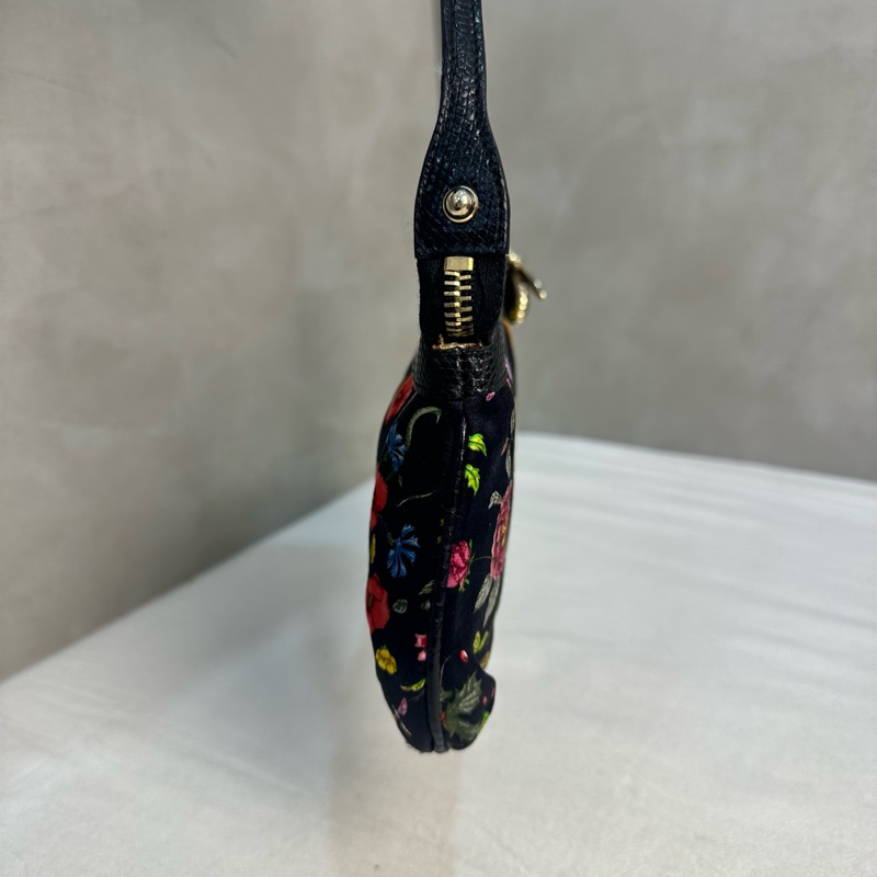 Gucci Flora Pochette Mini 中古蜥蜴皮緞面花卉琉璃小蜜蜂麻將包-7