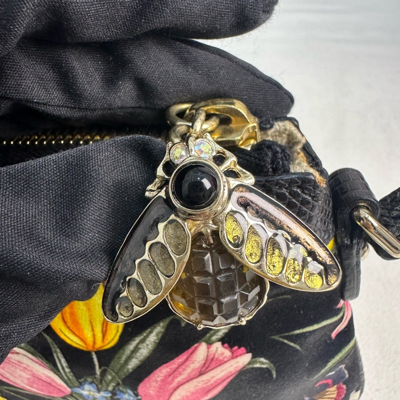 Gucci Flora Pochette Mini 中古蜥蜴皮緞面花卉琉璃小蜜蜂麻將包-8