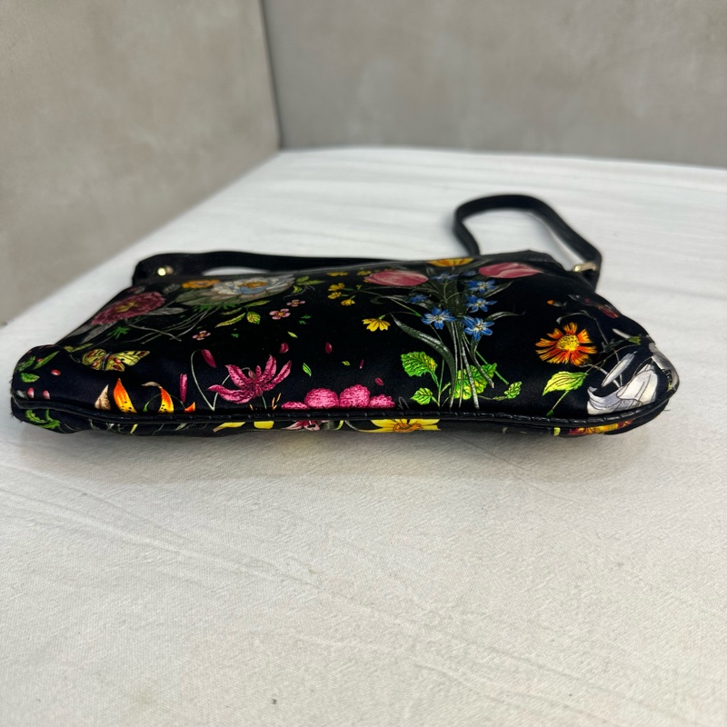 Gucci Flora Pochette Mini 中古蜥蜴皮緞面花卉琉璃小蜜蜂麻將包-18